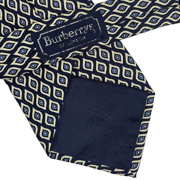 Vintage Burberry London Designer Luxury Pure Silk Necktie Blue White - Picture 5 of 5